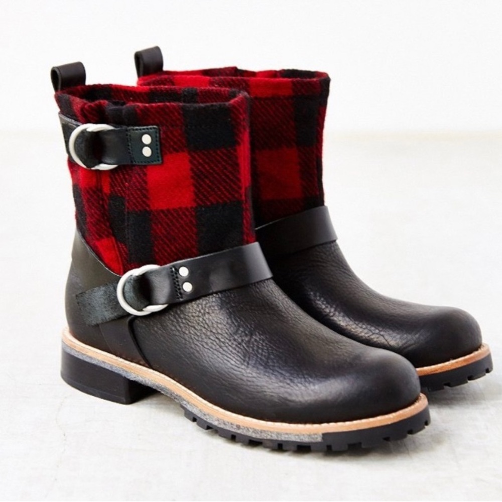 Woolrich Buffalo Plaid Wool Moto Boots